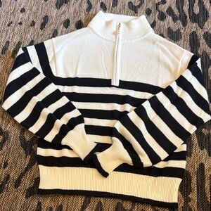 J. Crew Black and White Striped Turtleneck Sweater